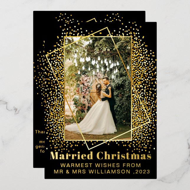 MARRIED CHRISTMAS gold script wedding announcement (Front/Back)