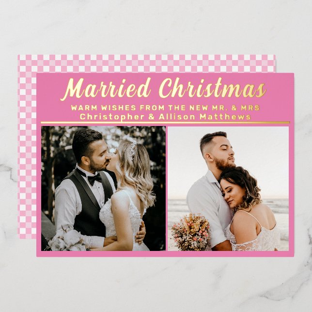 Married Christmas Newlywed Brush Script 3 Photo (Front/Back)