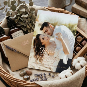 Married Christmas Newlywed Brush Script Photo