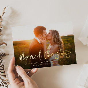 Married Christmas Newlywed Brush Script Photo
