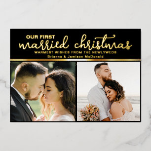 Married Christmas Newlywed Photo Foil Holiday Card