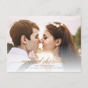 Married Christmas Newlywed Photo Gold Holiday Postcard