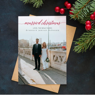 Married Christmas Newlywed Photo Red Holiday Card