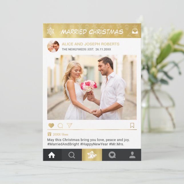Married Christmas Newlyweds Instagram Frame Photo Holiday Card (Standing Front)