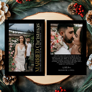 Married Christmas Photo Newlyweds Black & Gold