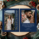 Married Christmas Photo Newlyweds Navy Blue<br><div class="desc">Celebrate your first holiday season together with the Married Christmas Photo Newlyweds Navy Blue Holiday Card. Featuring a timeless white and gold design that beautifully frames your photo, this card adds an elegant touch to your festive greetings. Perfect for newlyweds to share love, joy, and holiday wishes with family and...</div>
