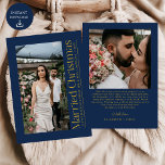Married Christmas Photo Newlyweds Navy Blue Gold Holiday Card<br><div class="desc">Celebrate love and the season with the Married Christmas Photo Newlyweds Navy Blue Gold Holiday Card. Featuring sophisticated navy and gold accents that highlight your favourite photo,  this elegant design marks your first Christmas together as a married couple. Perfect for sharing joy,  warmth,  and festive wishes with loved ones.</div>