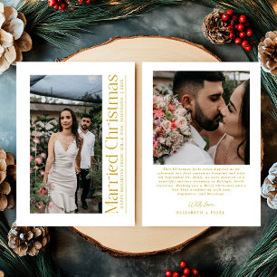 Married Christmas Photo Newlyweds White & Gold Holiday Card