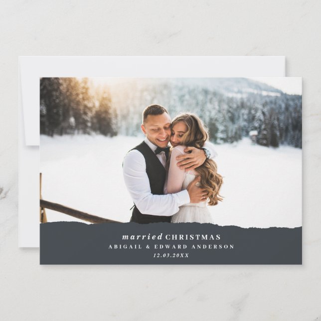 Married Christmas torn paper wedding announcement (Front)