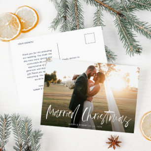 married christmas trendy wedding anouncement postcard