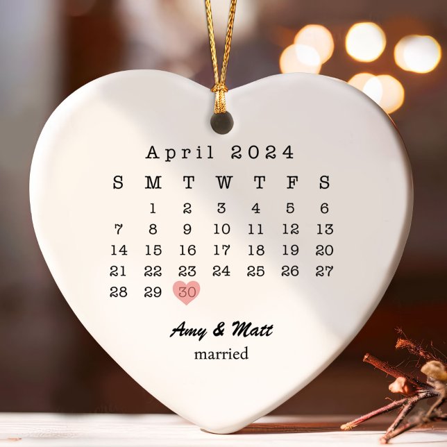Married Christmas Wedding Date Heart Script Ornament (Creator Uploaded)