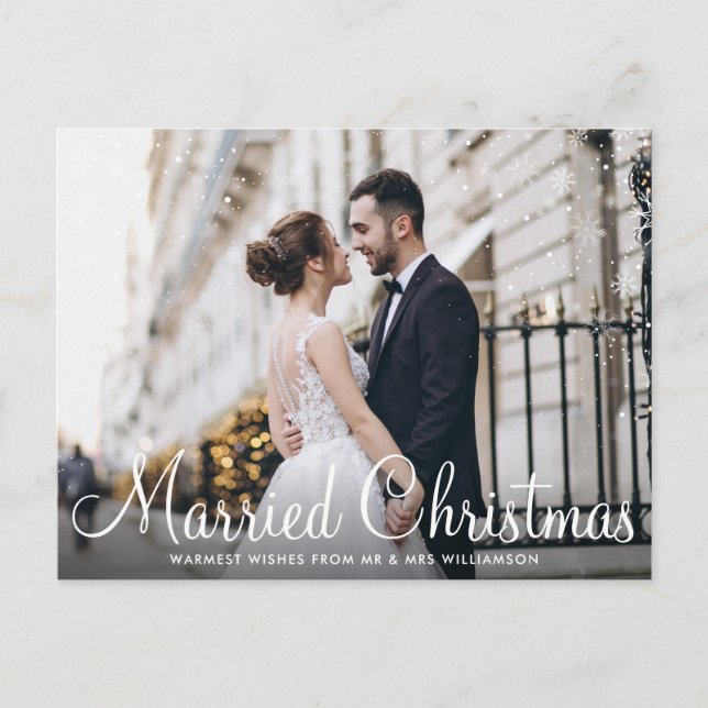 MARRIED CHRISTMAS | white script photo Postcard (Front)