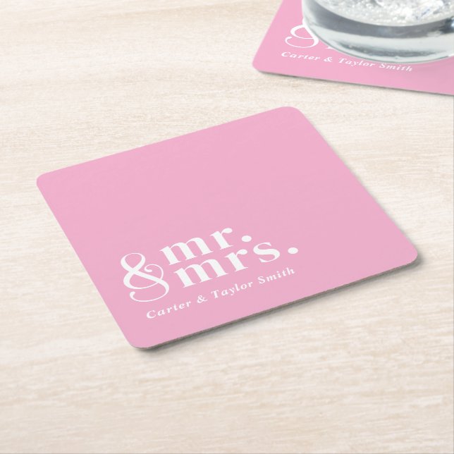 Married Couple Customisable Titles Wedding Couple Square Paper Coaster (Angled)