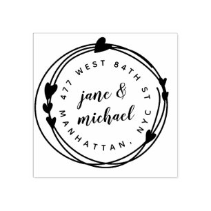 Married Couple Hand Drawn Wreath Return Address Rubber Stamp