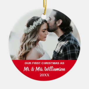 Married Couple Our First Christmas Custom Photo Ceramic Tree Decoration