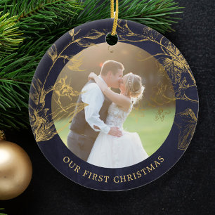 Married couple photo first Christmas elegant Ceramic Tree Decoration