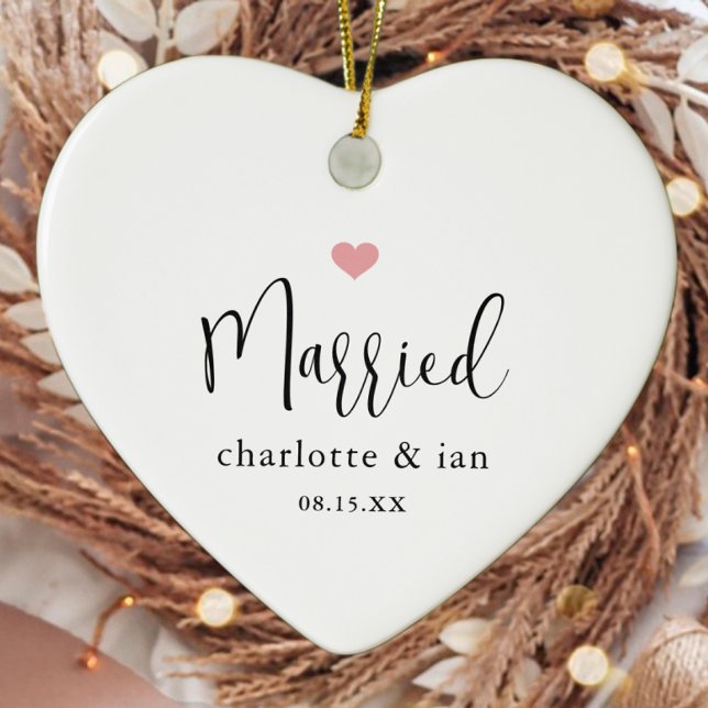 Married Couple Wedding Date Photo Keepsake  Ceramic Tree Decoration (Creator Uploaded)