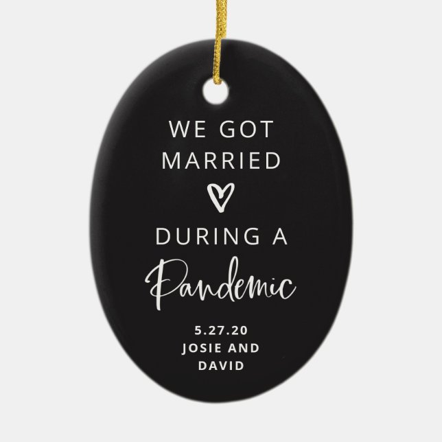 Married During a Pandemic | Charcoal Photo Back Ceramic Tree Decoration (Front)