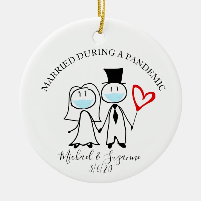 Married During a Pandemic Covid Bride Groom Ceramic Tree Decoration (Front)