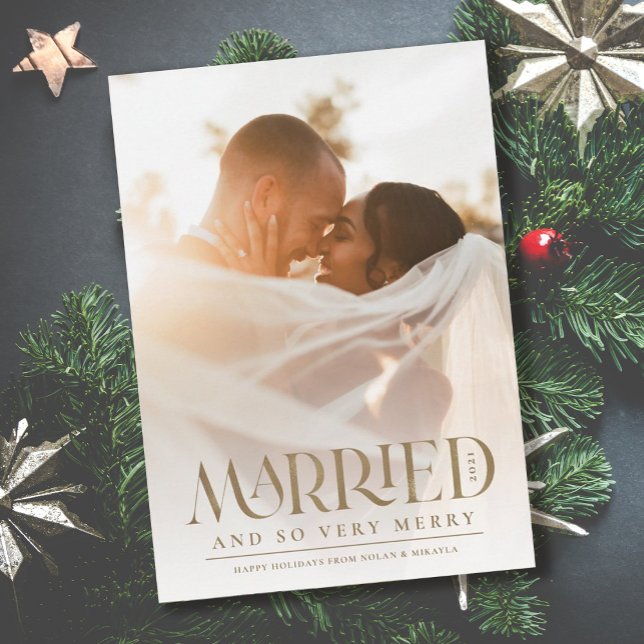 Married Elegant Gold Typography Photo Christmas Holiday Card (Creator Uploaded)