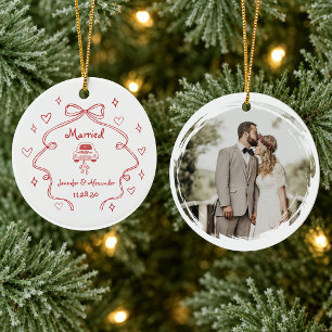Married First Christmas Married Photo Ceramic Tree Decoration
