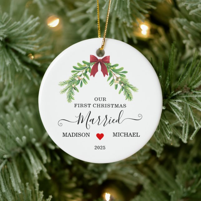  Married First Christmas Mistletoe Holiday Ceramic Tree Decoration (Tree)