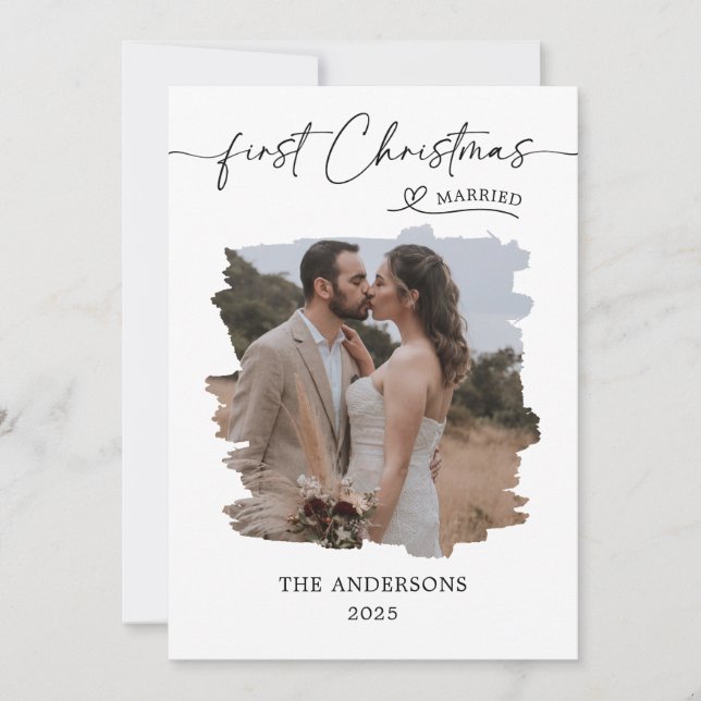 Married First Christmas Script Wedding Christmas Thank You Card (Front)