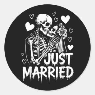 Married Gothic Skeletons Wedding Party Spooky Vibe Classic Round Sticker