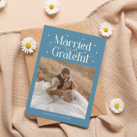 Married & Grateful Wedding Photo Denim Blue