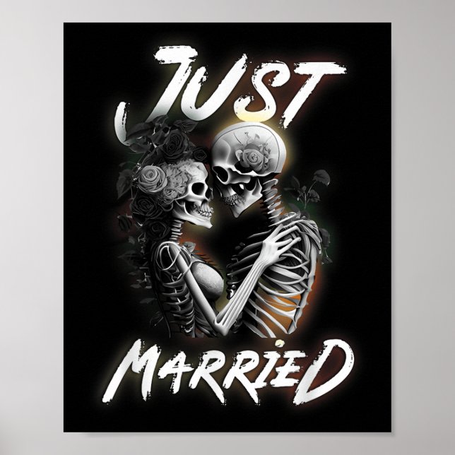 Married Halloween Skeleton Bride And Groom Wedding Poster (Front)