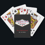 Married in Fabulous Las Vegas Black Playing Cards<br><div class="desc">The iconic colourful Married In Fabulous Las Vegas sign glows against a dramatic black background on these personalised wedding monogram playing cards. Couple names in red script and wedding date are fully editable below the classic sign. A bold and striking wedding favour that captures the glamour of a Vegas night...</div>