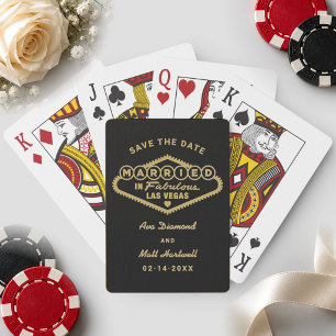 Married in Fabulous Las Vegas Gold Save the Date Playing Cards