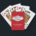 Married in Fabulous Las Vegas Red Wedding Monogram Playing Cards<br><div class="desc">These unique and fun custom "Married in Fabulous Las Vegas" wedding favour playing cards feature a monogram of the bride and groom's names and wedding dates and a white background. Black,  white,  red,  blue,  yellow,  and grey design colours.</div>