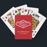 Married in Fabulous Las Vegas Red Wedding Playing Cards<br><div class="desc">These unique and fun custom "Married in Fabulous Las Vegas" wedding favour playing cards feature a design inspired by the Welcome to Las Vegas,  Nevada" sign,  along with monogram text that can be personalised with the couple's name and wedding date. Red and white colours can be modified.</div>