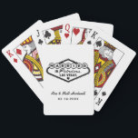 Married in Fabulous Las Vegas White Wedding Playing Cards<br><div class="desc">These unique and fun custom "Married in Fabulous Las Vegas" wedding favour playing cards feature a design inspired by the Welcome to Las Vegas,  Nevada" sign,  along with monogram text that can be personalised with the couple's name and wedding date. Black and white colours can be modified.</div>
