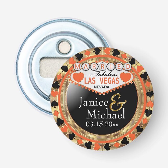 Married in Las Vegas Style - Orange Bottle Opener (Front)