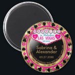 Married in Las Vegas - Thank You - Pink  Magnet<br><div class="desc">Casino style Magnet. Married in Las Vegas thank you for sharing this special day with us featured in a pink, gold and black design. Makes a great party favour keepsake for the guest of honour or your guest. More colours are available. ✔Note: Not all template areas need changed. 📌If you...</div>