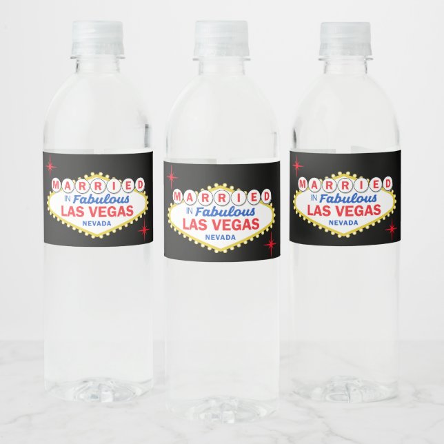Married in Las Vegas Wedding Reception Water Bottle Label (Bottles)