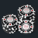 Married Las Vegas Style Poker Chips<br><div class="desc">Casino style Poker Chips. Married in Las Vegas. Featuring deep red, silver, white and black design. ✔NOTE: ONLY CHANGE THE TEMPLATE AREAS NEEDED! 😀 If needed, you can remove the text and start fresh adding whatever text and font you like. 📌If you need further customisation, please click the "Click to...</div>