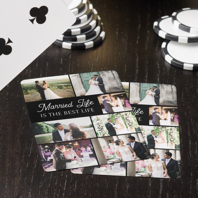Married Life is the Best Life Photo Collage Playing Cards (Married life wedding photo cards from the newlywed gift collection by Darling & May)