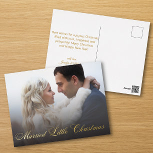 married little Christmas,newlywed photo gold Foil Holiday Postcard