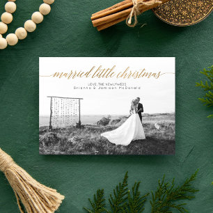 Married Little Christmas Newlywed Photo Gold Holiday Card