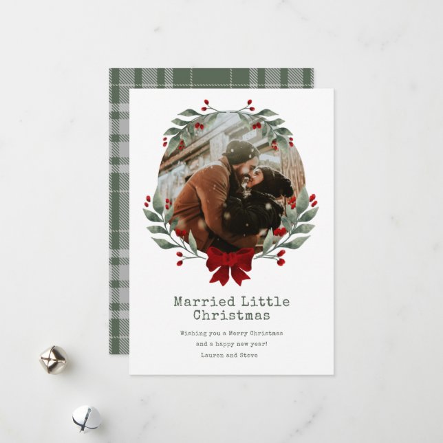 Married Little Christmas Newlywed Photo Holiday Card (Front/Back In Situ)
