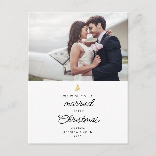 Married Little Christmas Photo Wedding Thank you Holiday Postcard (Front)