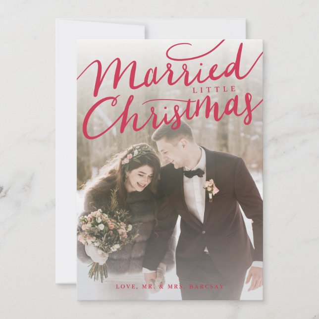 Married Little Christmas Red Wedding Photo Holiday Card (Front)