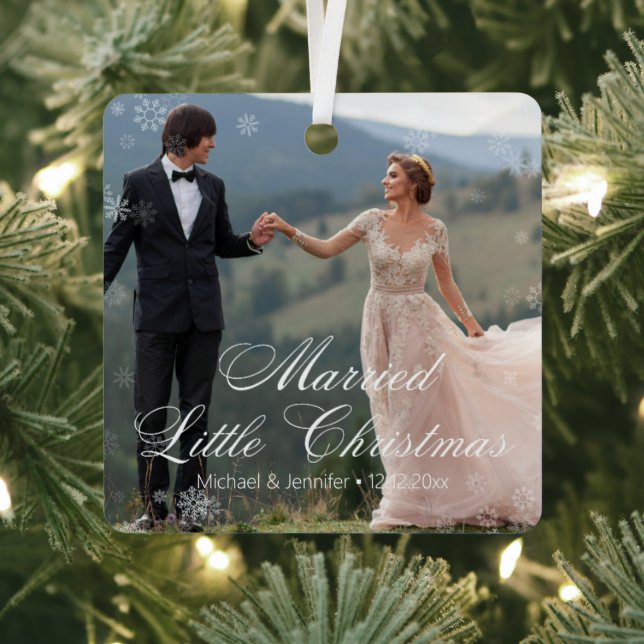  married little christmas wedding 2 photos snowy metal tree decoration (Insitu)