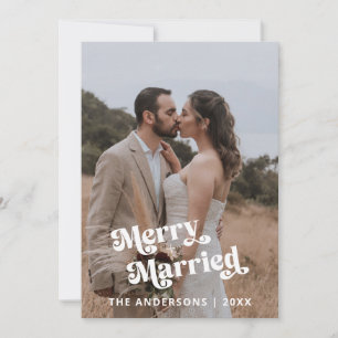 Married Merry 2 Photos Wedding Christmas Thank You Card