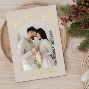 Married & Merry Beige Gold Foil Arch 2 Photo
