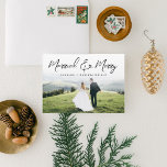 Married & Merry Brush Script Christmas Full Photo Holiday Card<br><div class="desc">This stylish and elegant holiday card features your favourite photo paired with elegant type towards the top with a fading white gradient to highlight your text. The back features a seamless 2 photo collage with room for your own personalised note. All fonts and colours are completely customisable.</div>