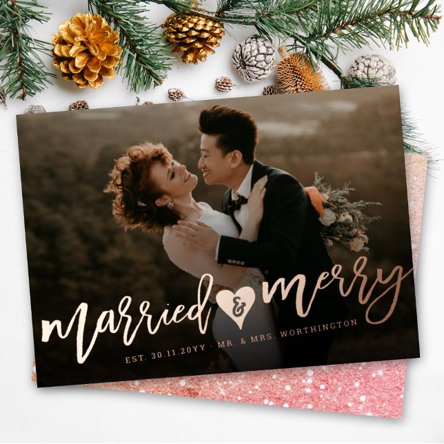 Married & Merry Brush Script Photo Modern Wedding  (Creator Uploaded)
